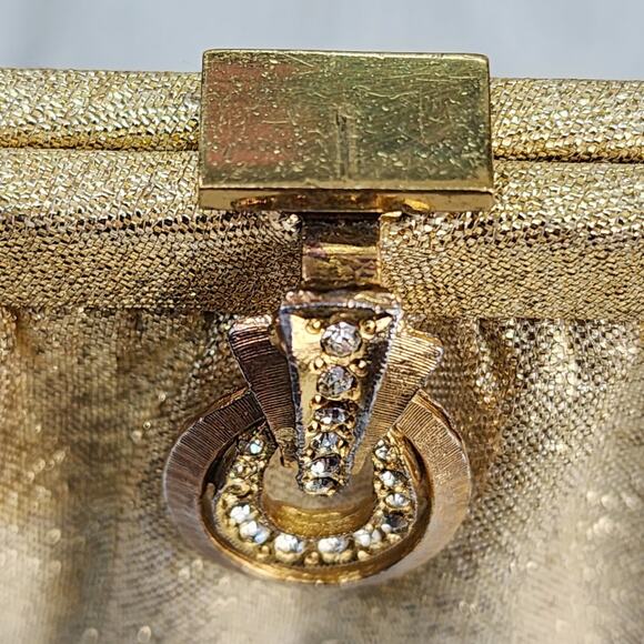 Vintage 60s 70s Gold Lame Evening Clutch Purse 6" Chain Strap Sparkly Holiday - Picture 4 of 16